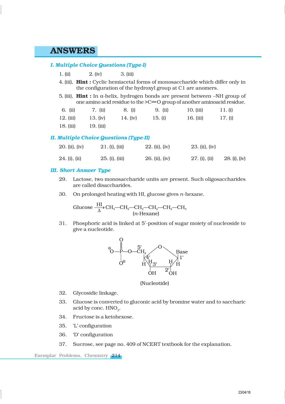 NCERT Exemplar Class 12 Chemistry Chapter 1 4 Biomolecules