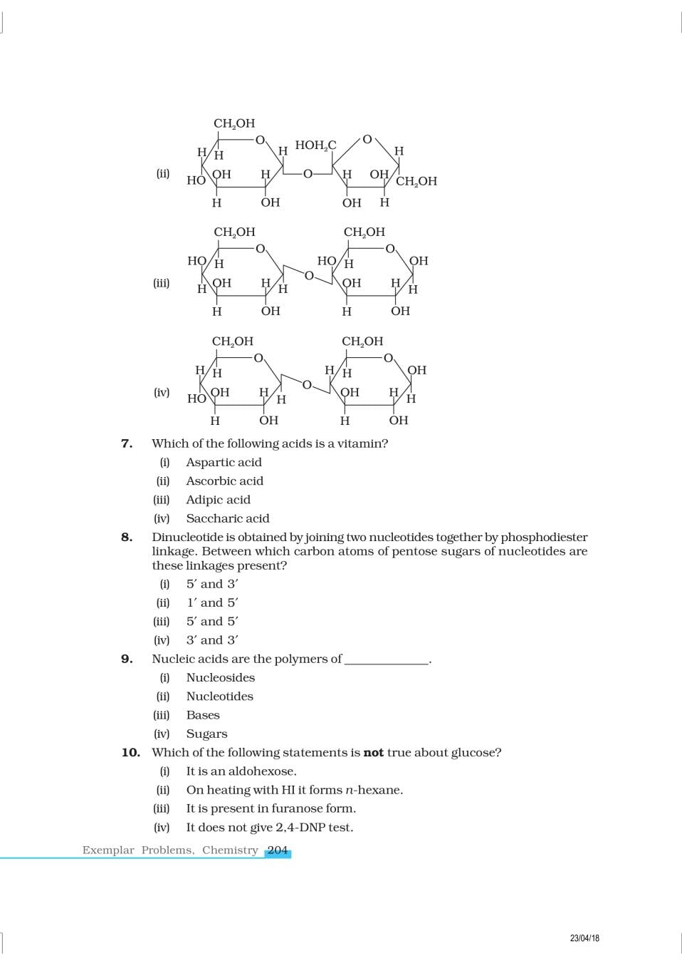 NCERT Exemplar Class 12 Chemistry Chapter 1 4 Biomolecules