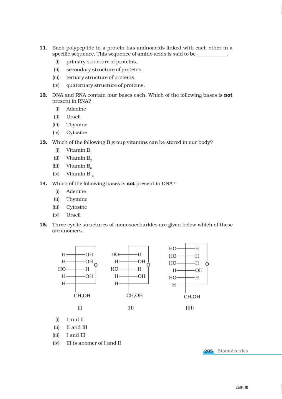 NCERT Exemplar Class 12 Chemistry Chapter 1 4 Biomolecules