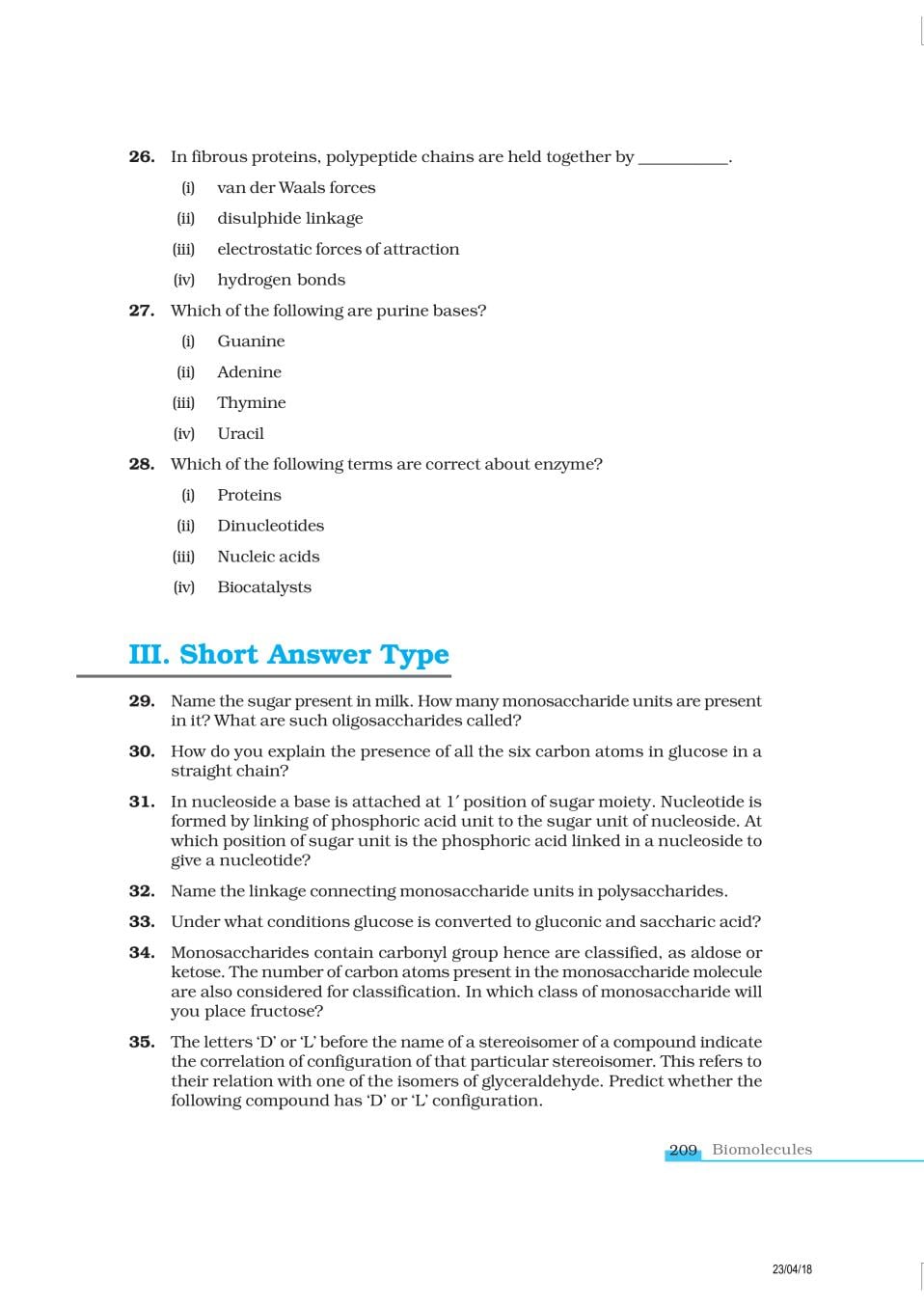 NCERT Exemplar Class 12 Chemistry Chapter 1 4 Biomolecules