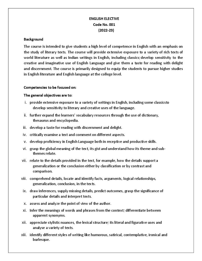 CBSE Class 12 Syllabus 2022-23 English Elective - Page 1