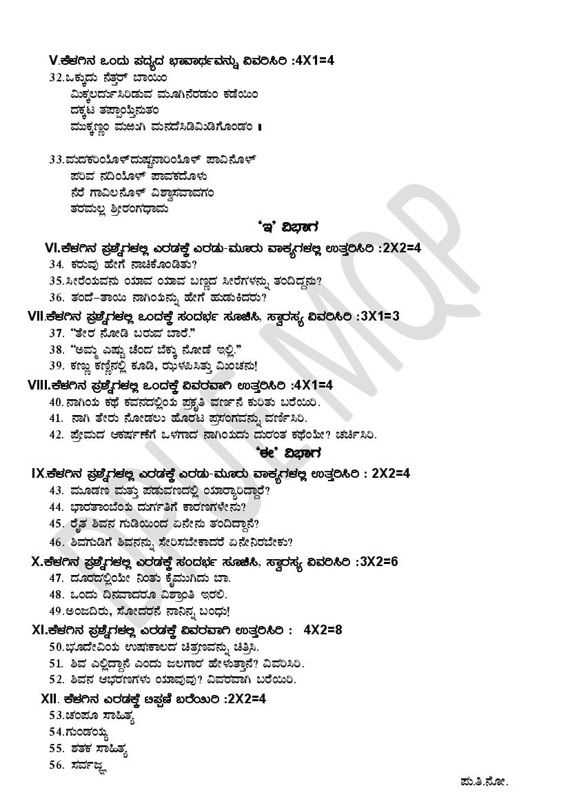 Karnataka 2nd PUC Model Question Paper For Kannada Optional 2022