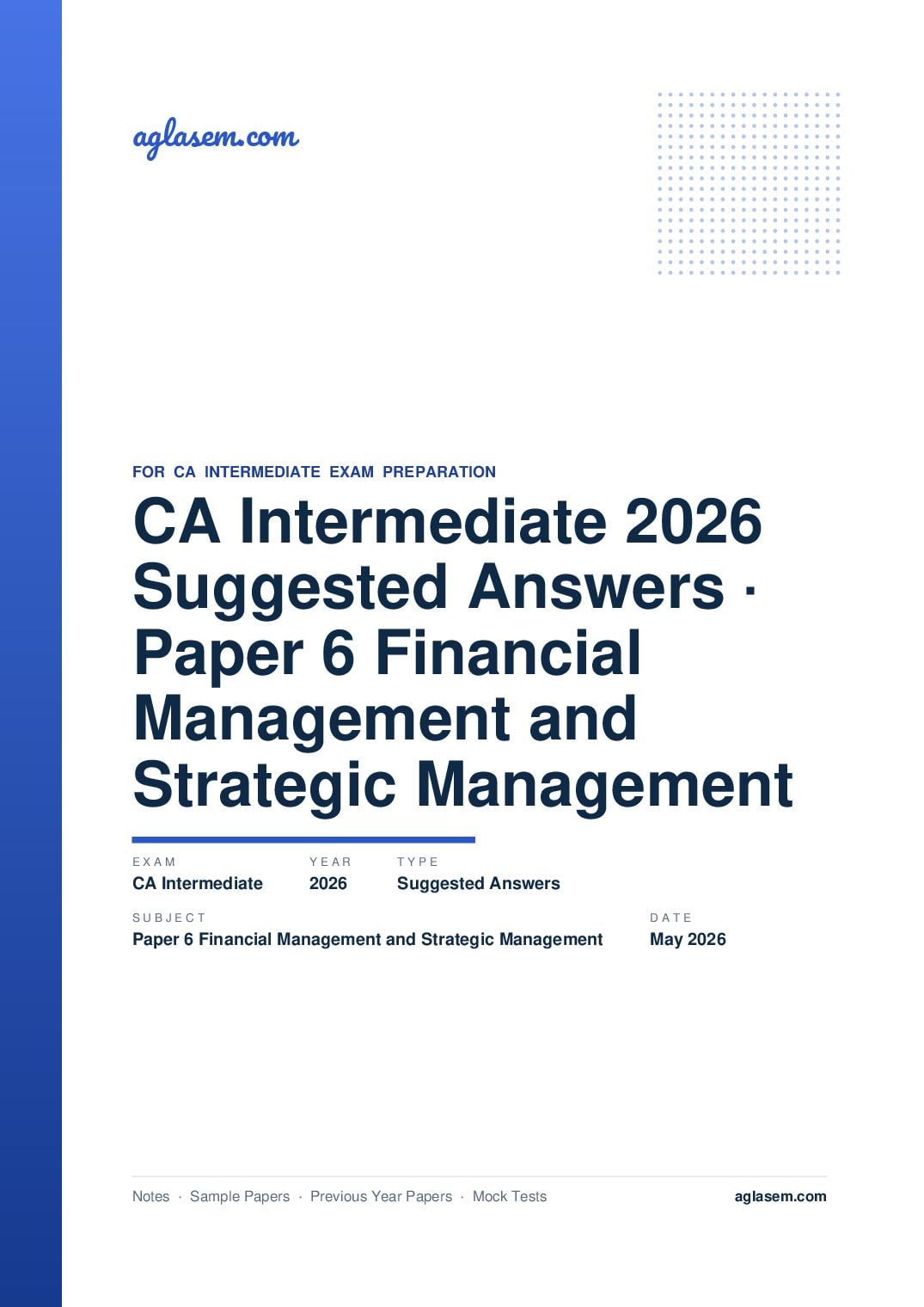 CA Intermediate May 2026 Suggested Answers Paper 6 Financial Management and Strategic Management - Page 1 of 36