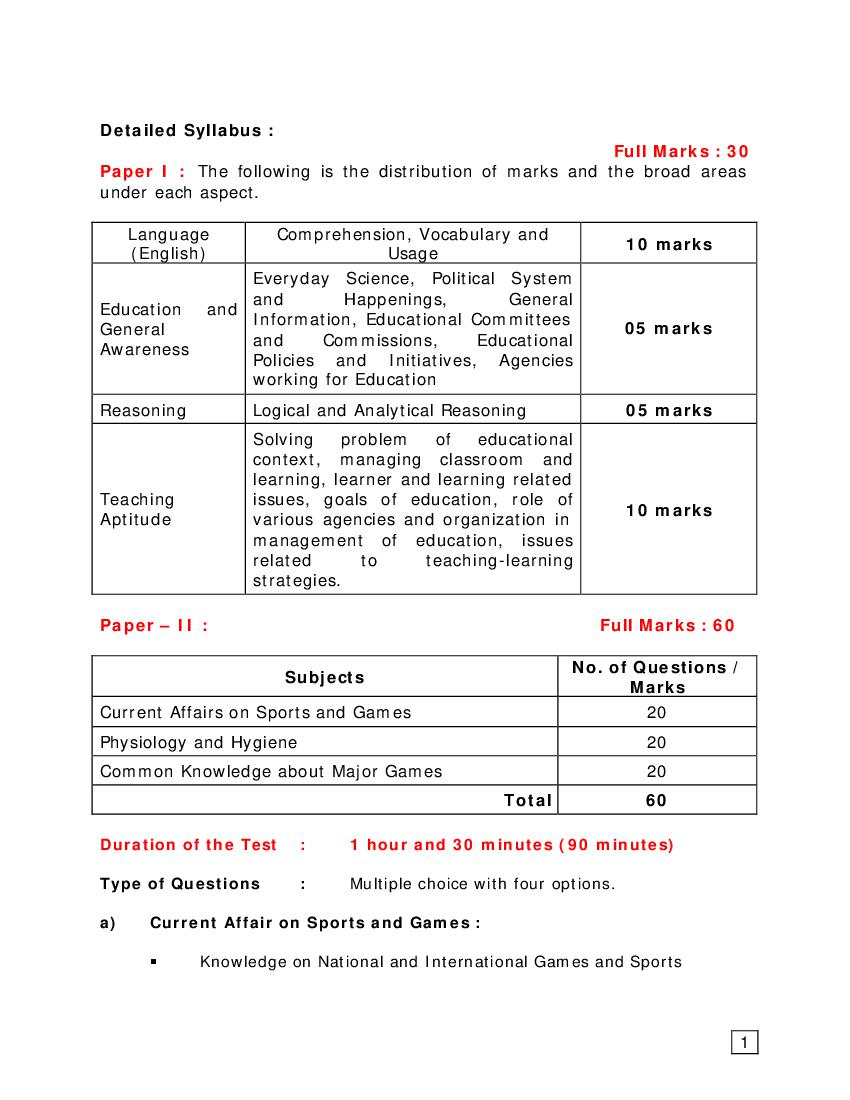 SCERT Odisha Syllabus for B.P.Ed - Page 1