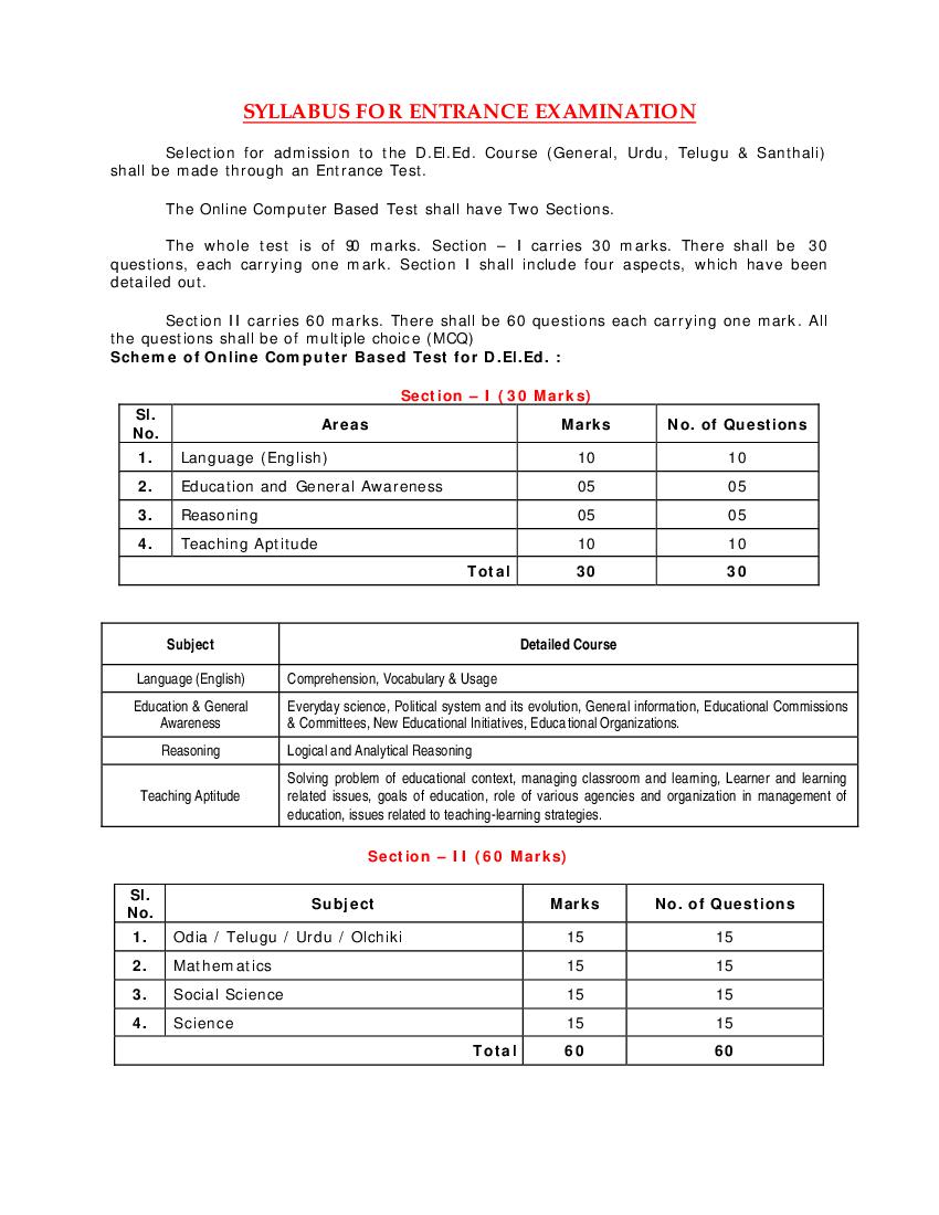 SCERT Odisha Syllabus for D.El.Ed - Page 1