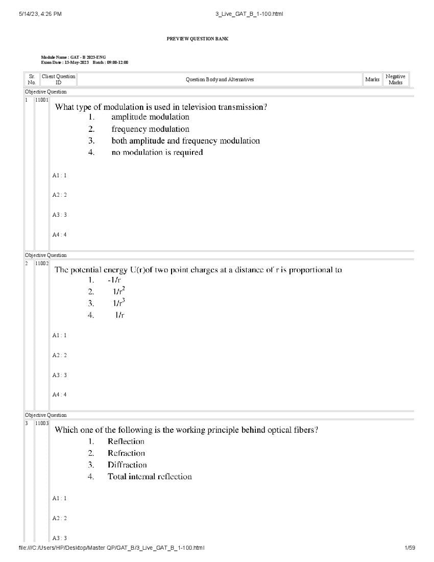 GAT-B / BET 2023 Question Paper PDF (GAT-B and BET, 13 May)
