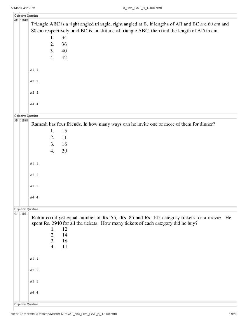 GAT-B / BET 2023 Question Paper PDF (GAT-B and BET, 13 May)