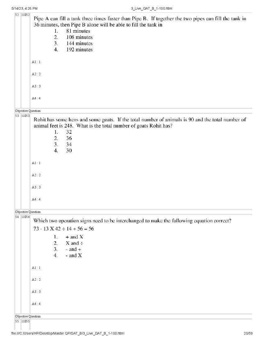 GAT-B / BET 2023 Question Paper PDF (GAT-B and BET, 13 May)
