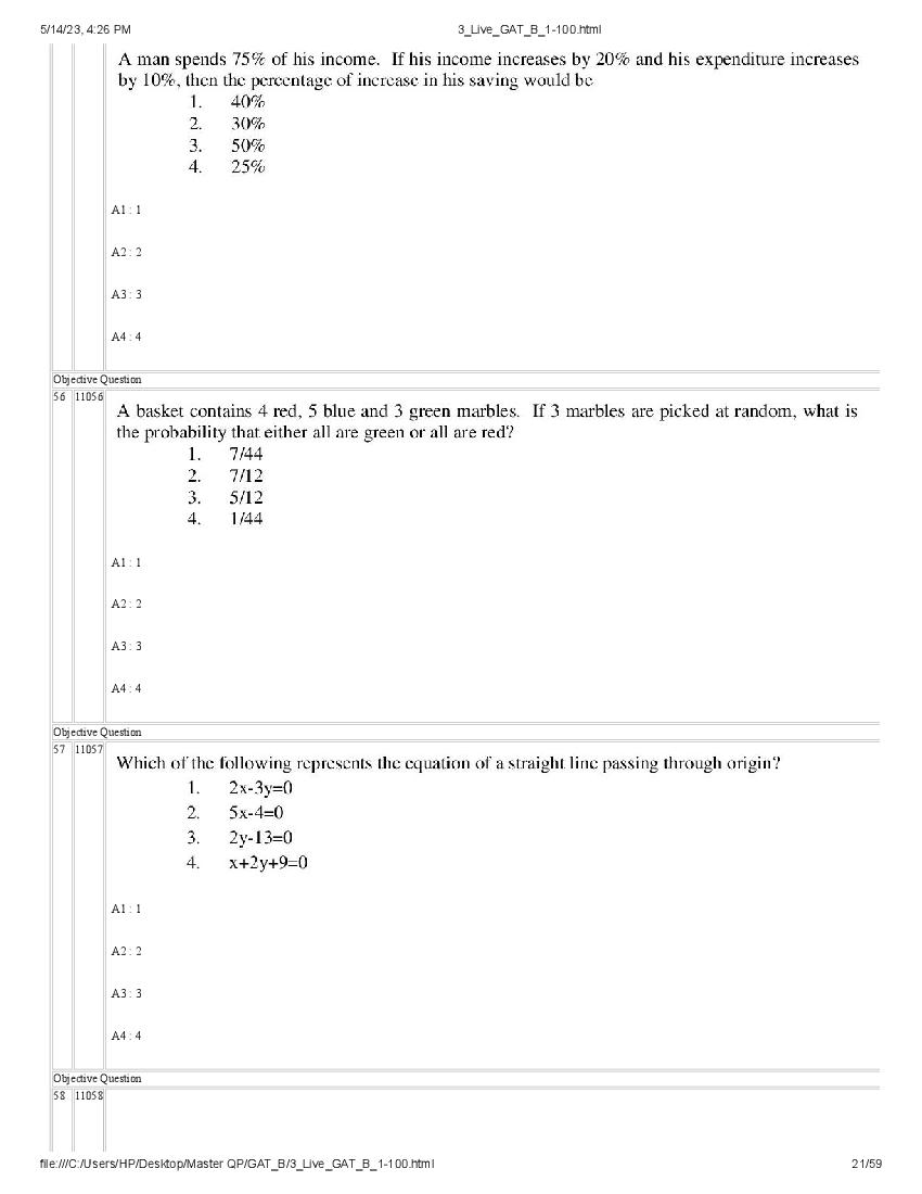 GAT-B / BET 2023 Question Paper PDF (GAT-B and BET, 13 May)