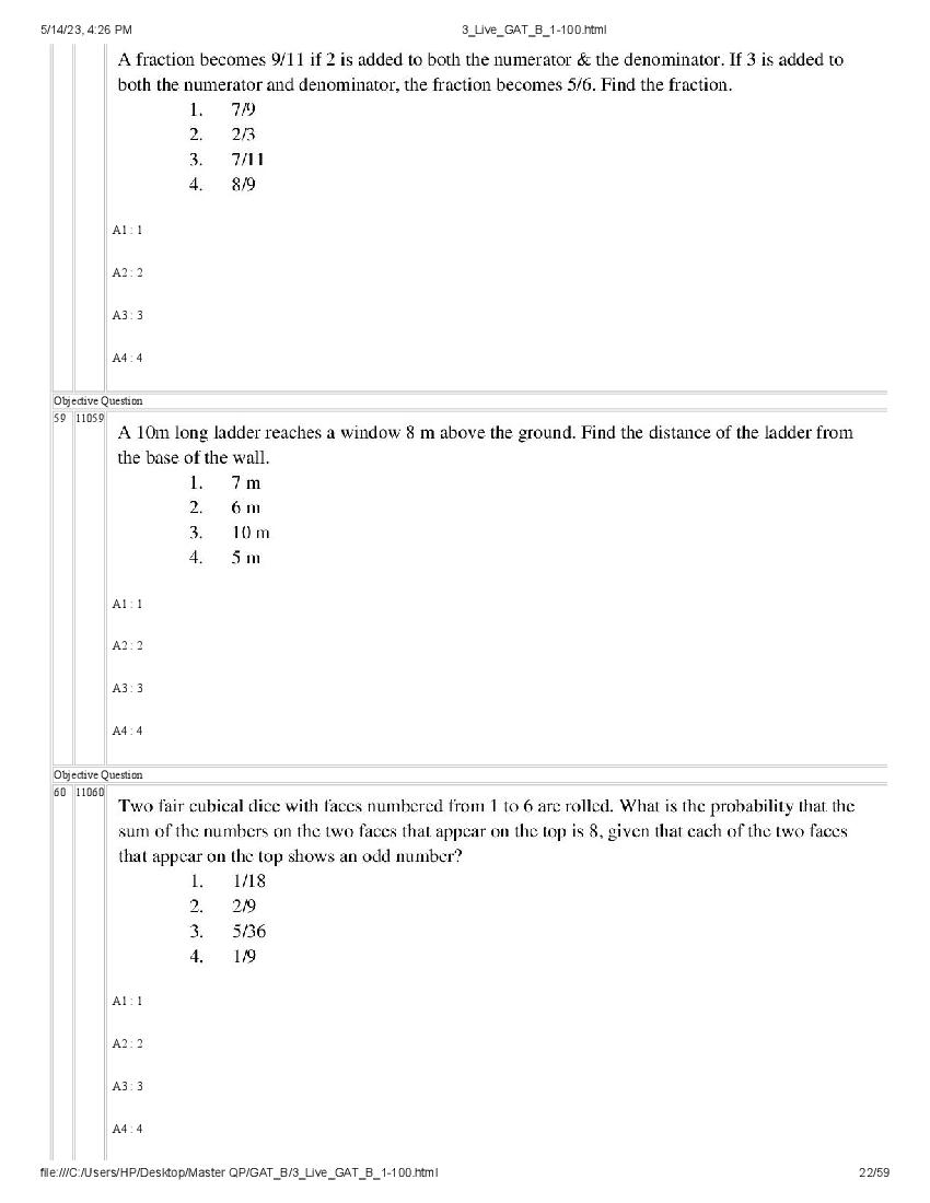 GAT-B / BET 2023 Question Paper PDF (GAT-B and BET, 13 May)