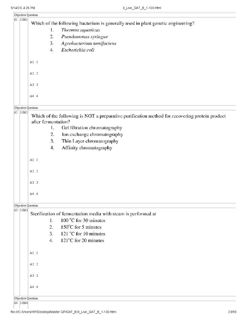 GAT-B / BET 2023 Question Paper PDF (GAT-B and BET, 13 May)