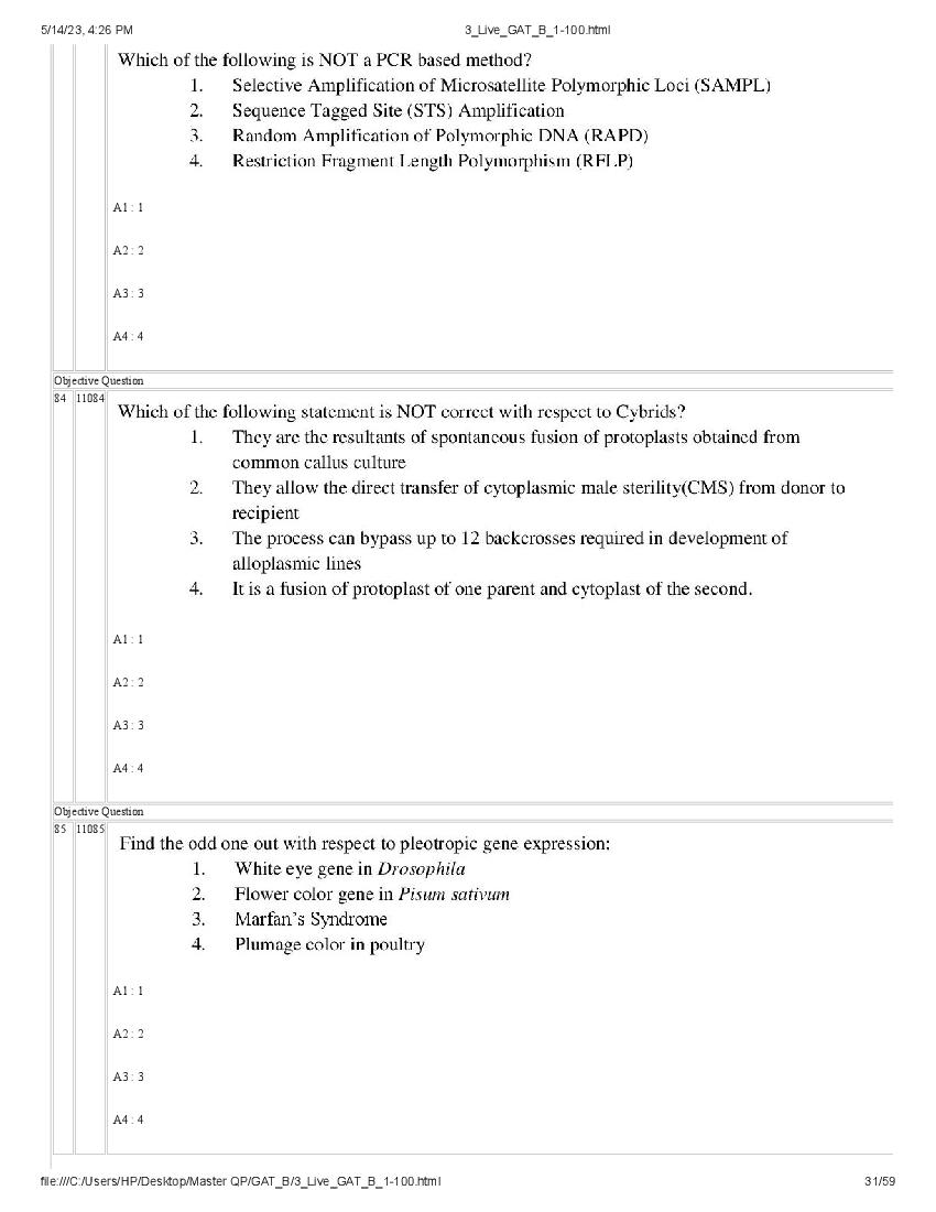 GAT-B / BET 2023 Question Paper PDF (GAT-B and BET, 13 May)