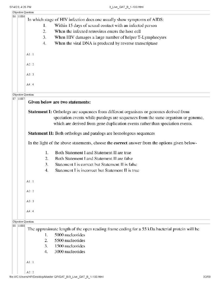 GAT-B / BET 2023 Question Paper PDF (GAT-B and BET, 13 May)