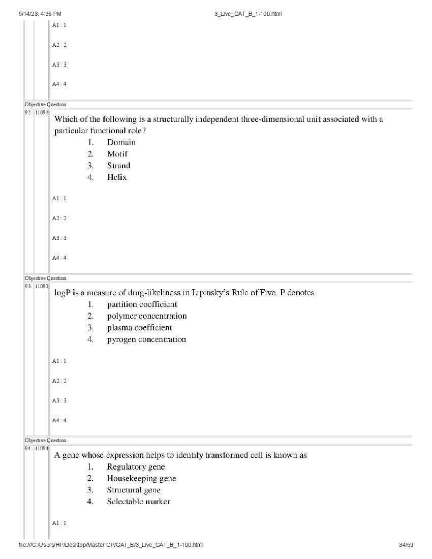 GAT-B / BET 2023 Question Paper PDF (GAT-B and BET, 13 May)
