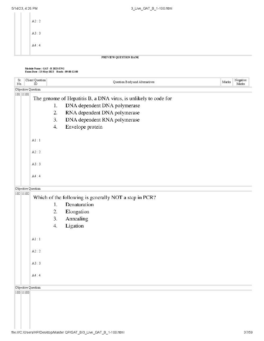 GAT-B / BET 2023 Question Paper PDF (GAT-B and BET, 13 May)