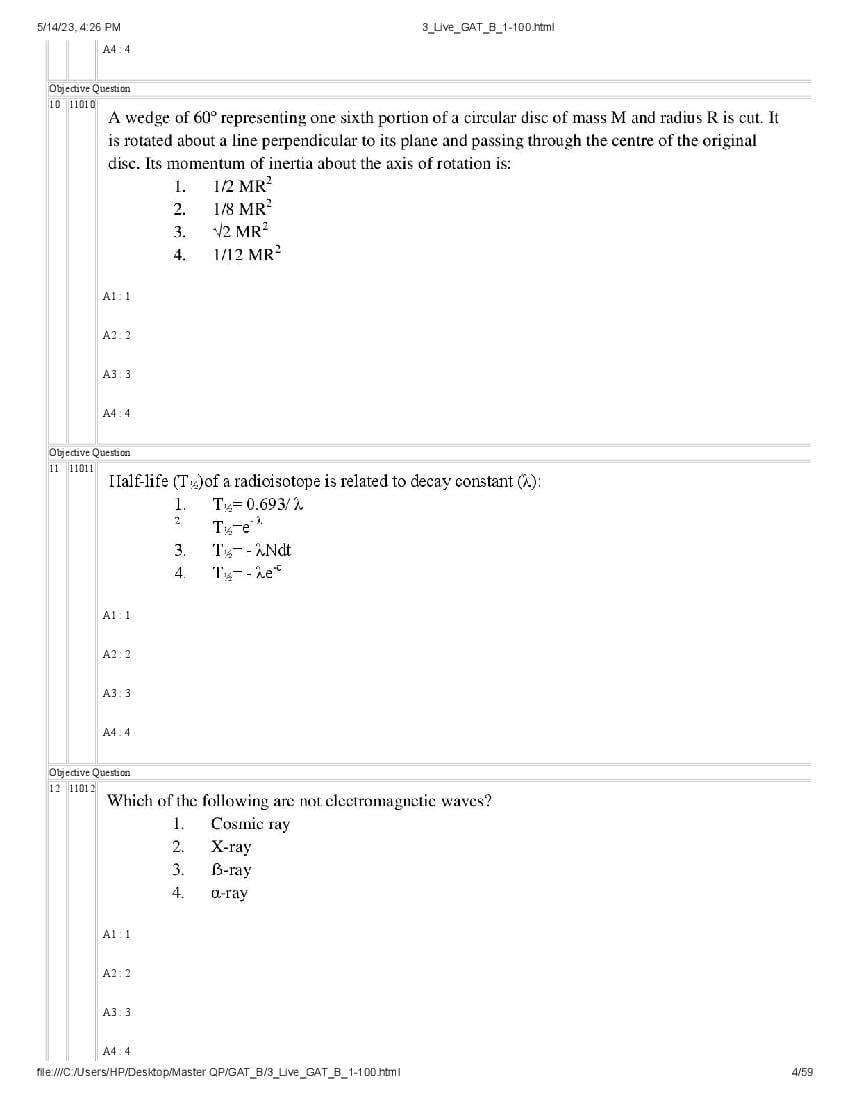 GAT-B / BET 2023 Question Paper PDF (GAT-B and BET, 13 May)