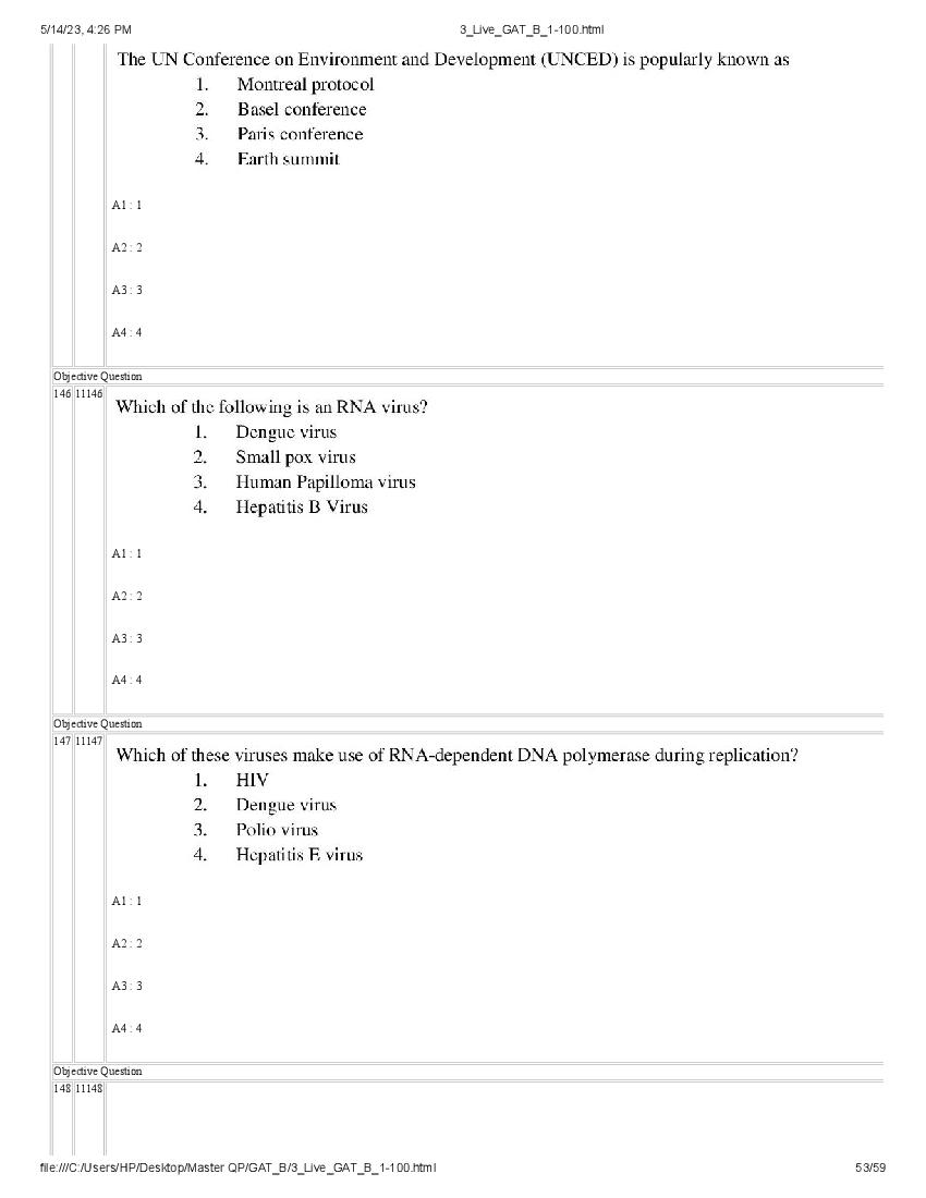 GAT-B / BET 2023 Question Paper PDF (GAT-B and BET, 13 May)