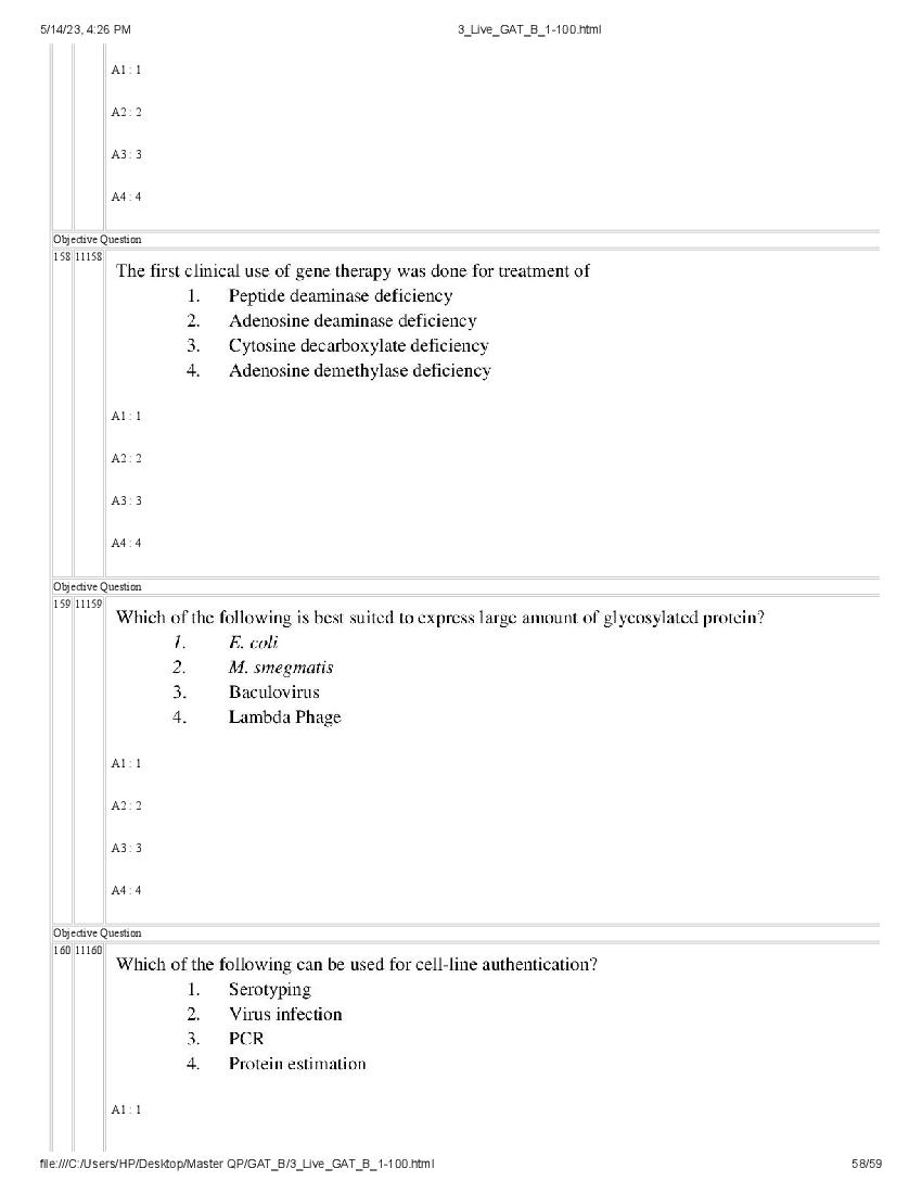 GAT-B / BET 2023 Question Paper PDF (GAT-B and BET, 13 May)