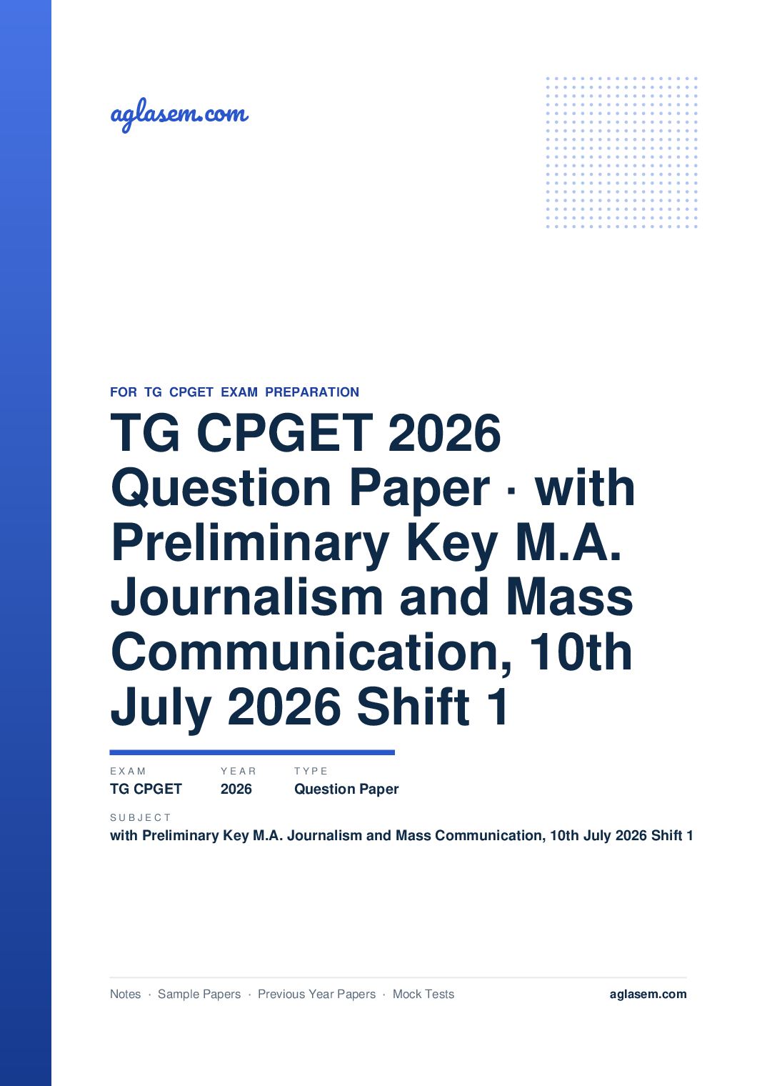 TG CPGET 2026 Question Paper with Preliminary Key M.A. Journalism and Mass Communication, 10th July 2026 Shift 1 - Page 1 of 38