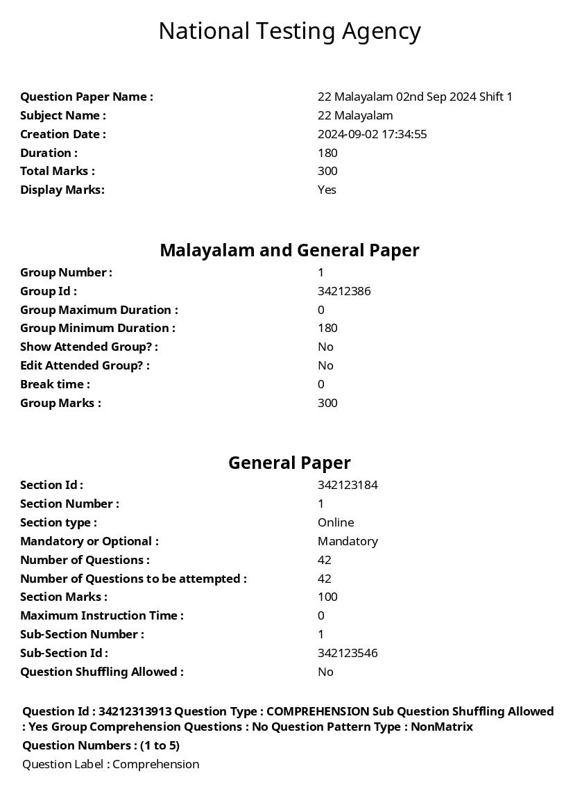 UGC NET 2024 Question Paper Malayalam - Page 1