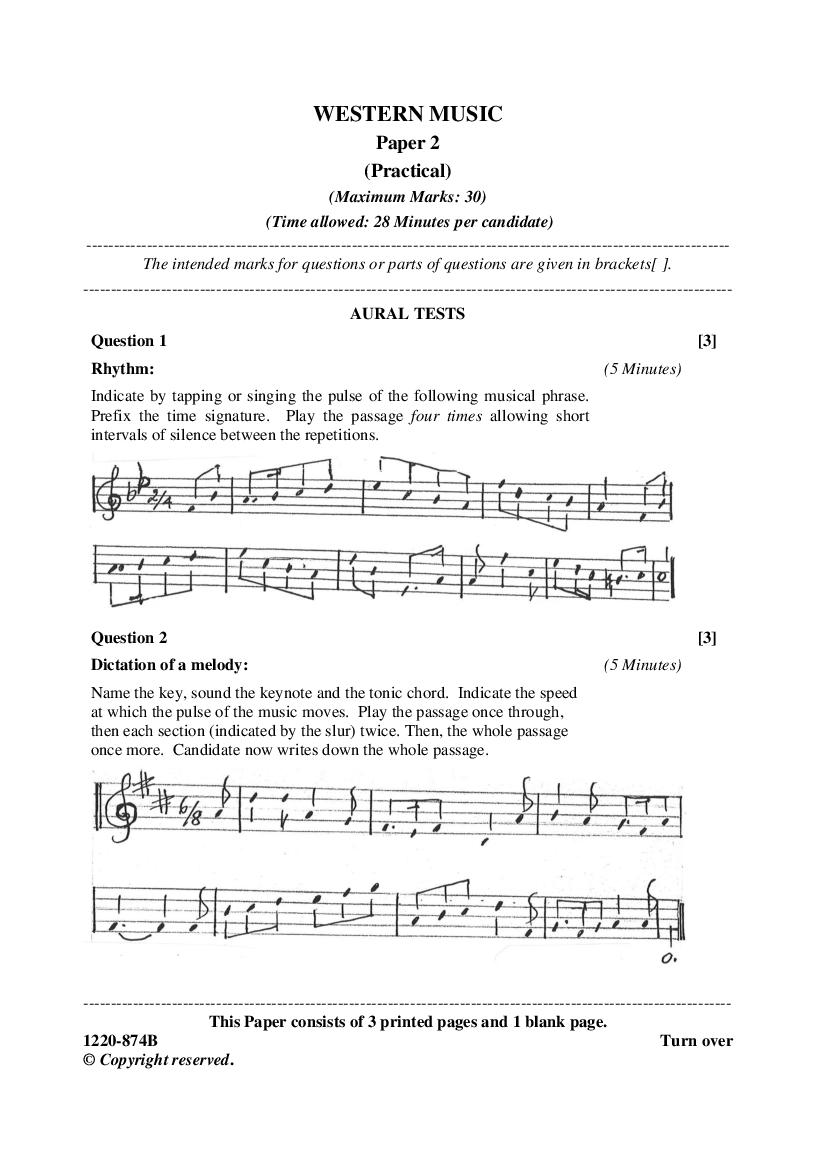 ISC Class 12 Question Paper 2020 for Western Music Practical - Page 1