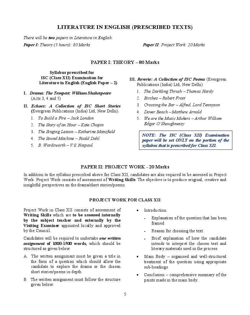 Isc English Syllabus