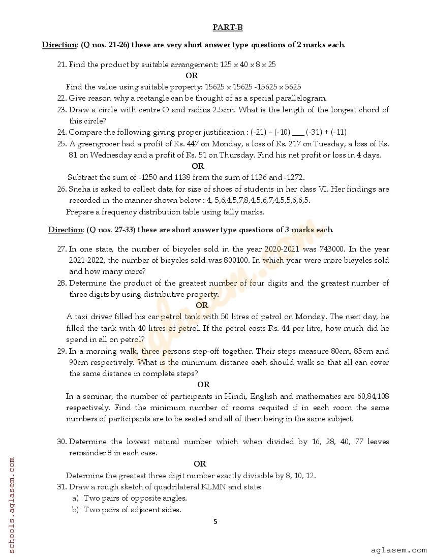 Class Maths Sample Paper Half Yearly Th Maths Half Yearly Model Question Paper Pdf