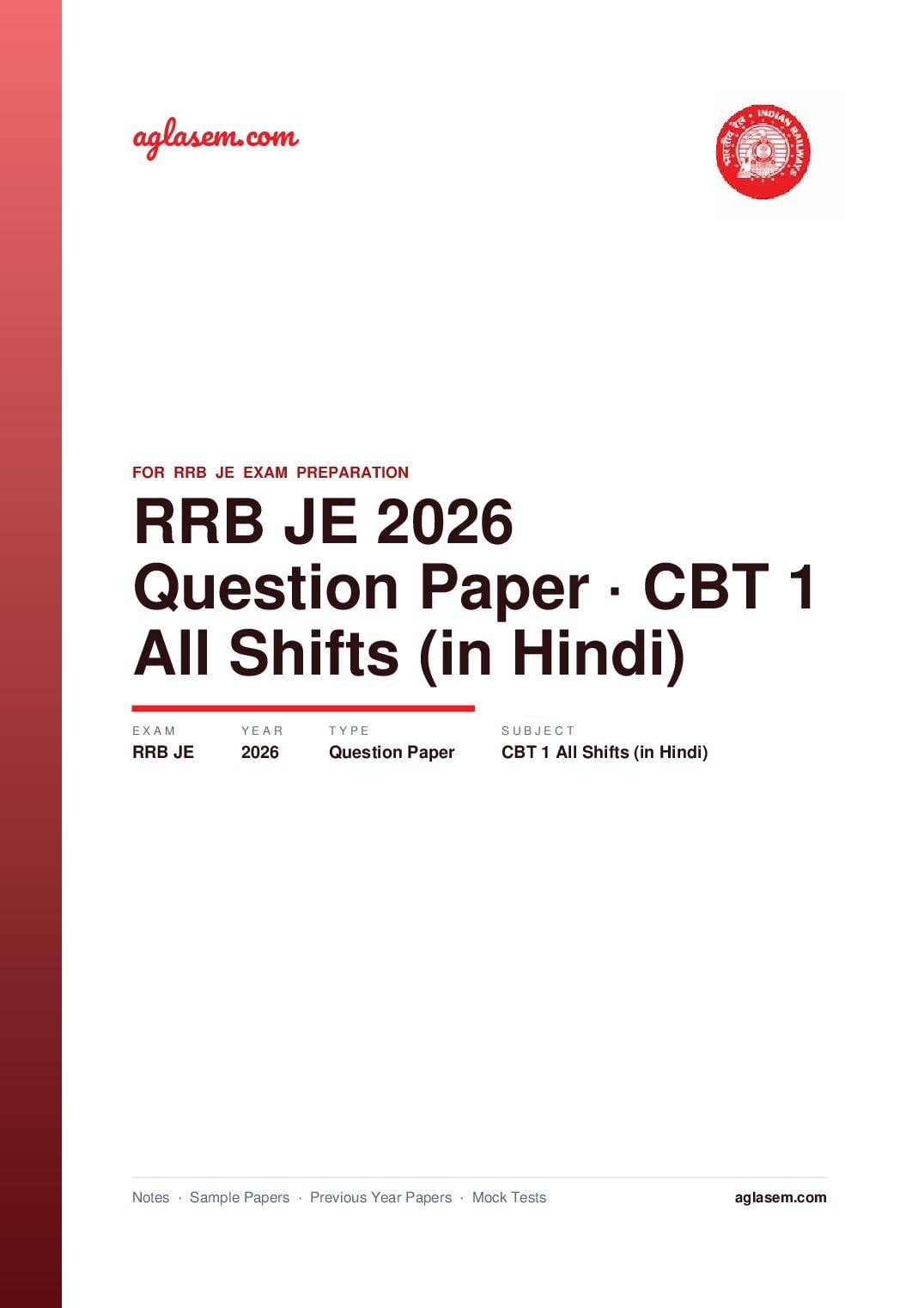RRB JE 2026 CBT 1 Question Paper All Shifts (in Hindi) - Page 1 of 120