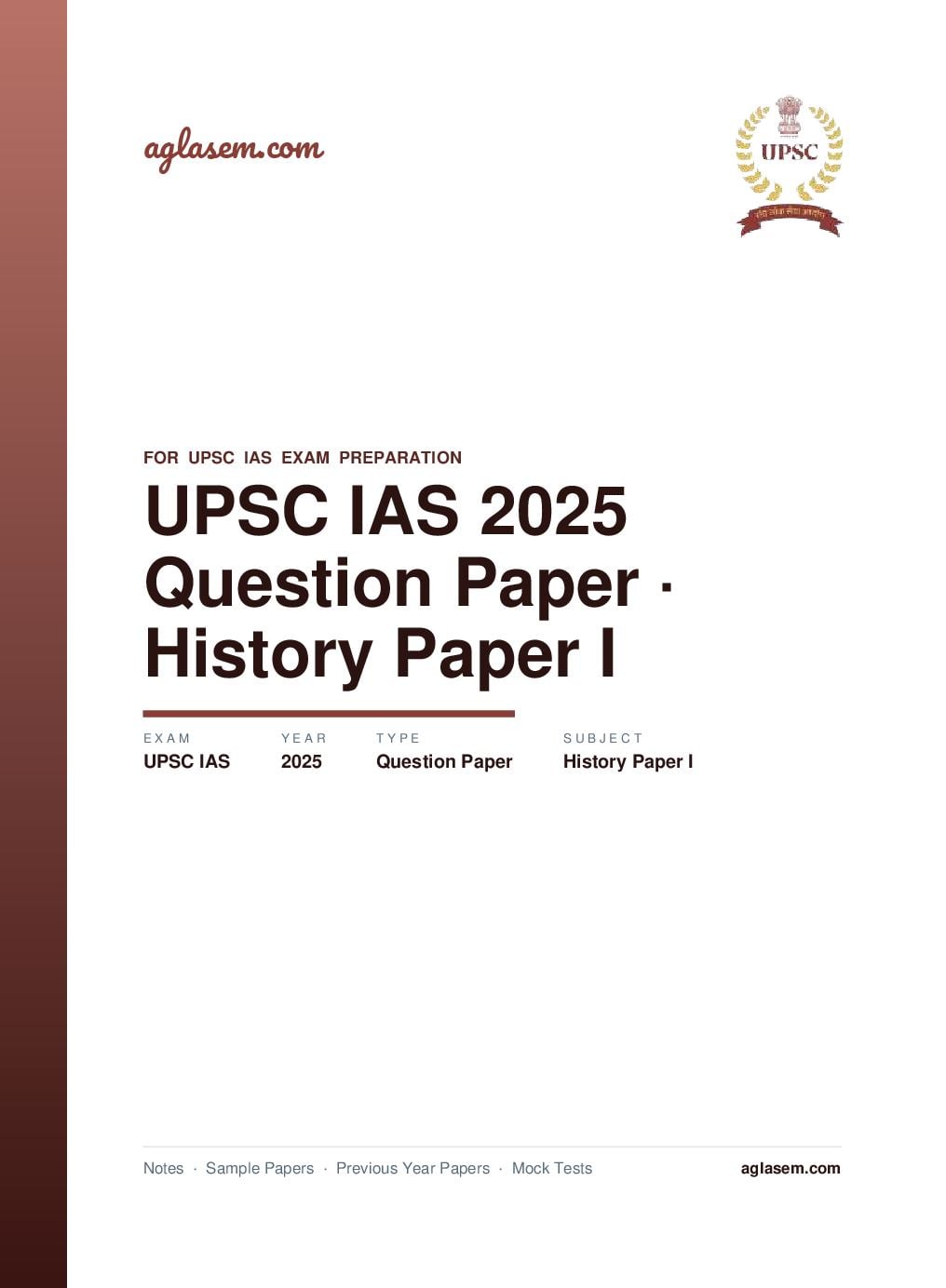 UPSC IAS 2025 Question Paper for History Paper I - Page 1 of 9