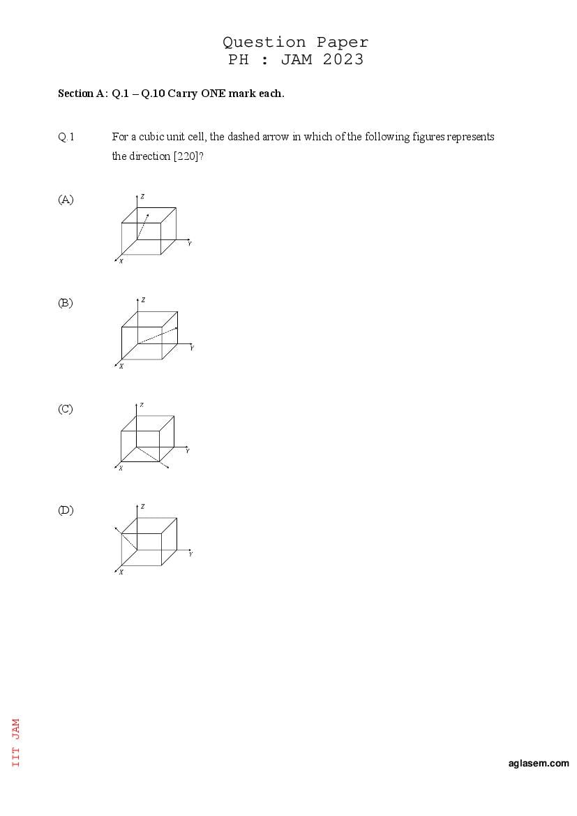 JAM 2023 Question Paper Physics (Ph) - Page 1