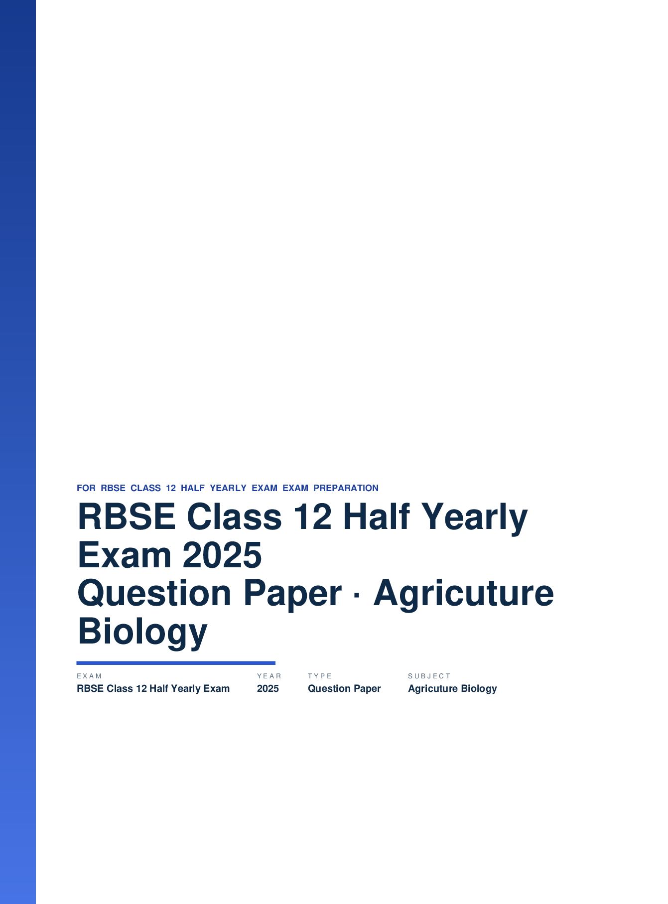 RBSE Class 12 Half Yearly Exam Question Paper 2025 Agricuture Biology - Page 1 of 5