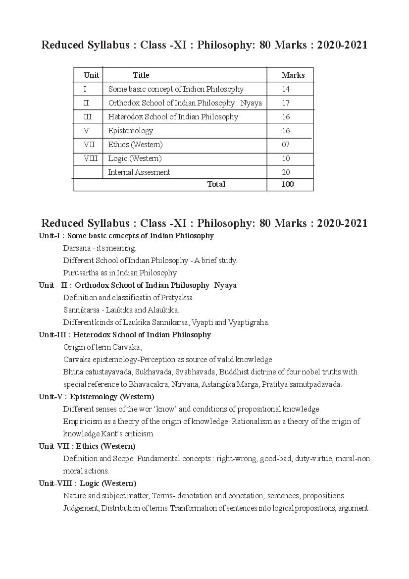 TBSE Class 11 Syllabus 2021 Philosophy - Page 1