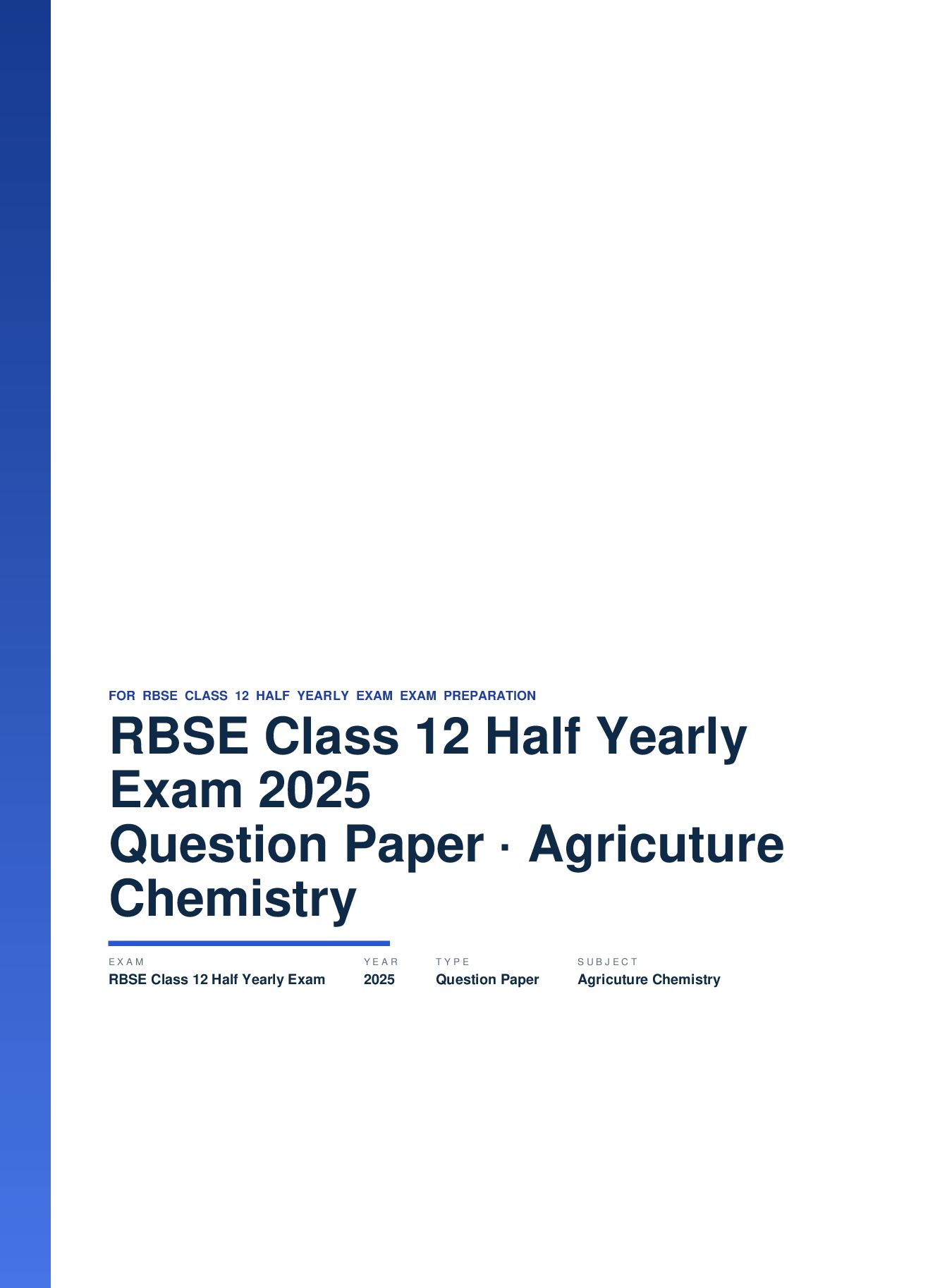 RBSE Class 12 Half Yearly Exam Question Paper 2025 Agricuture Chemistry - Page 1 of 5