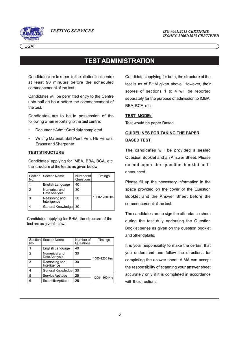 AIMA UGAT 2022 Exam Pattern and Syllabus - Page 1