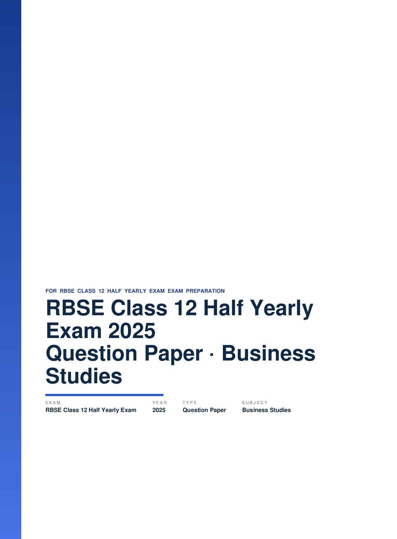 RBSE Class 12 Half Yearly Exam Question Paper 2025 Business Studies - Page 1 of 5