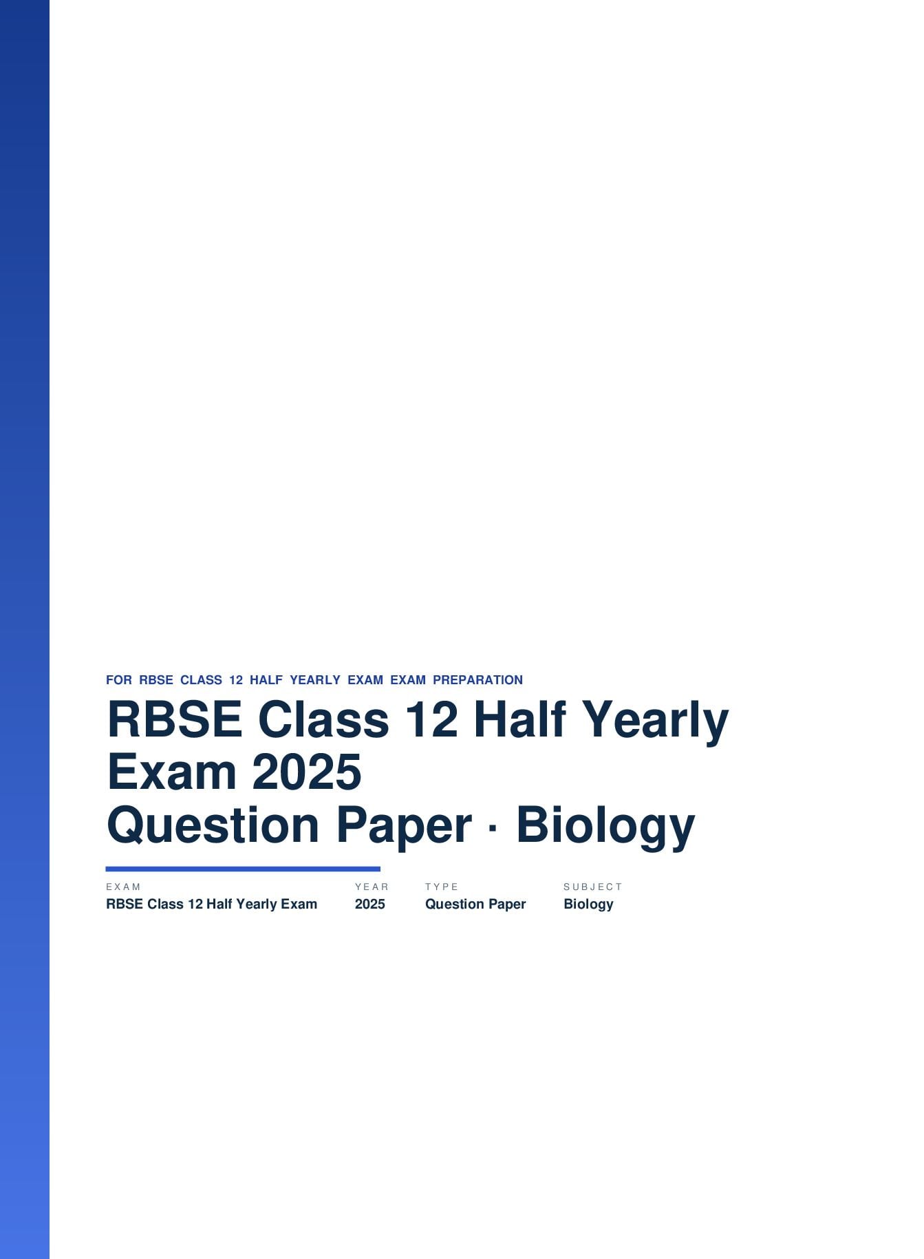 RBSE Class 12 Half Yearly Exam Question Paper 2025 Biology - Page 1 of 5