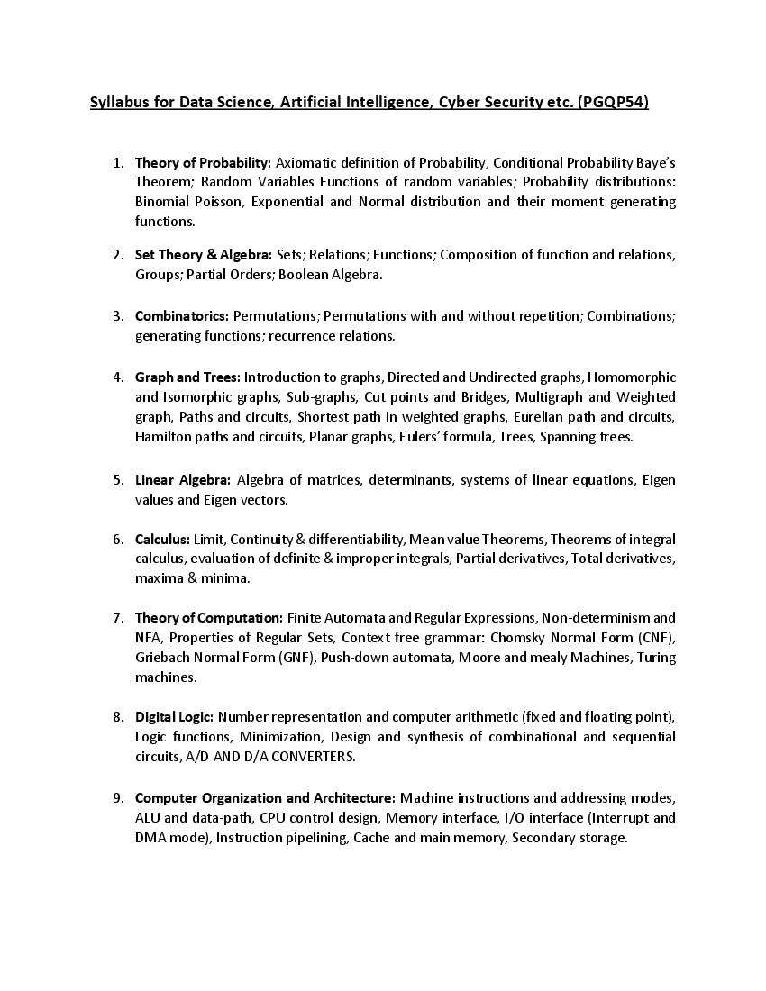 CUET PG 2022 Syllabus PGQP54 Artificial Intelligence, Data Science, Cyber Security - Page 1