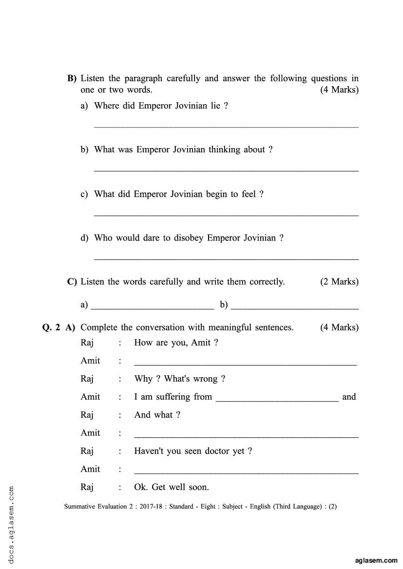 Class 8 English Sample Paper 2023 Maharashtra Board PDF Maha Std 