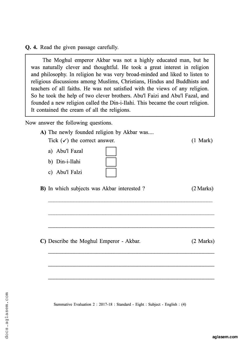 Class 8 English Sample Paper 2024 Maharashtra Board (PDF) Maha Std8th