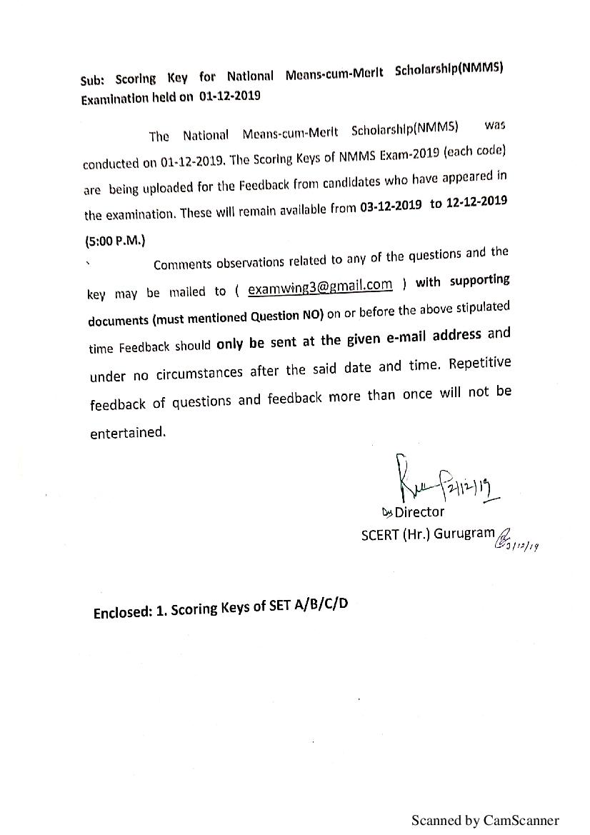 Haryana NMMS 2019 Answer Key - Page 1 of 6