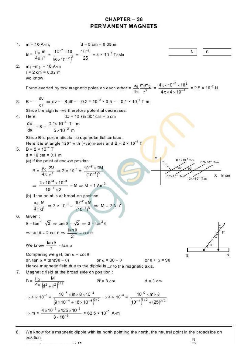 HC Verma Solutions Chapter 36 Permanent Magnets - Page 1