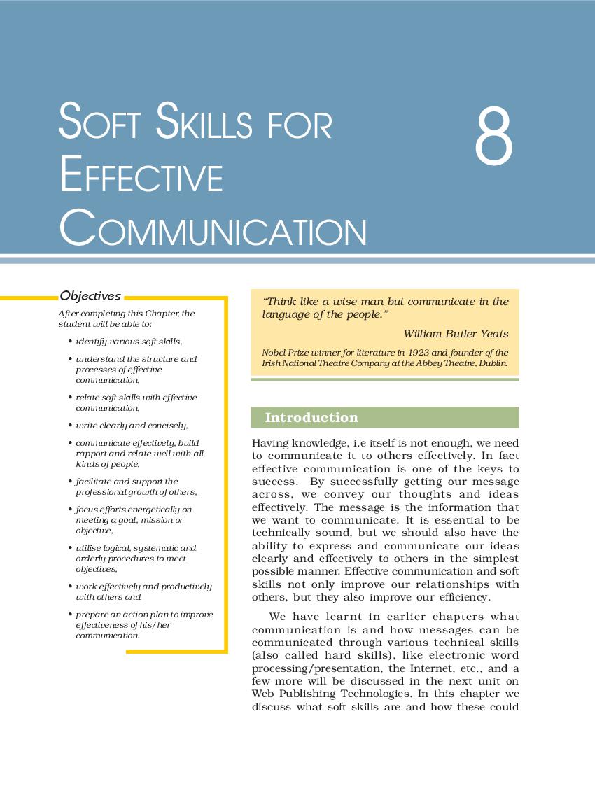 NCERT Book Class 11 Computer and Communication Technology Chapter 8 Soft skills for Effective Communication - Page 1