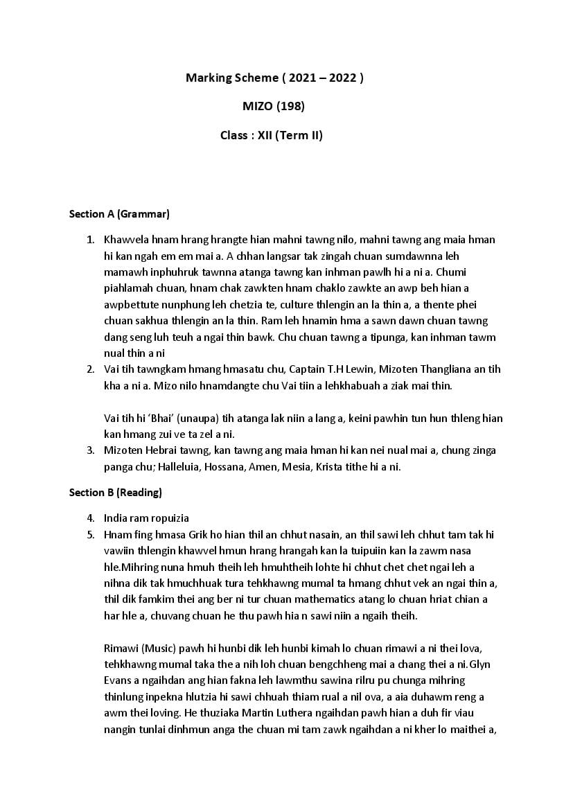 CBSE Class 12 Marking Scheme 2022 for Mizo Term 2 - Page 1