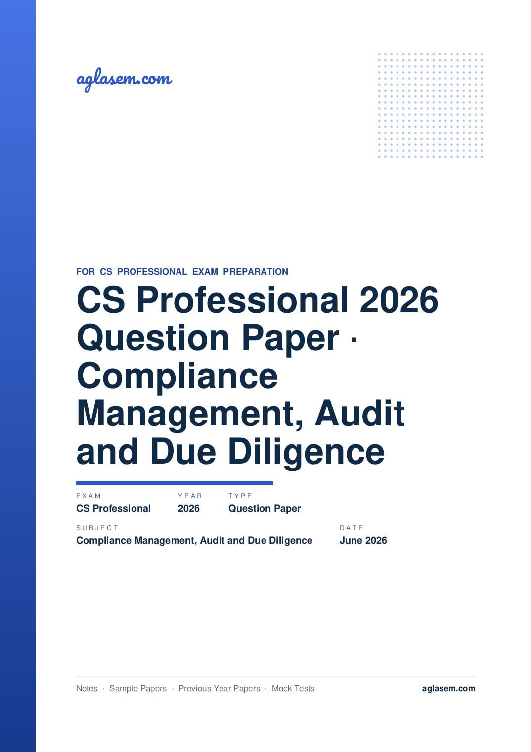 CS Professional June 2026 Question Paper Compliance Management, Audit and Due Diligence - Page 1 of 13