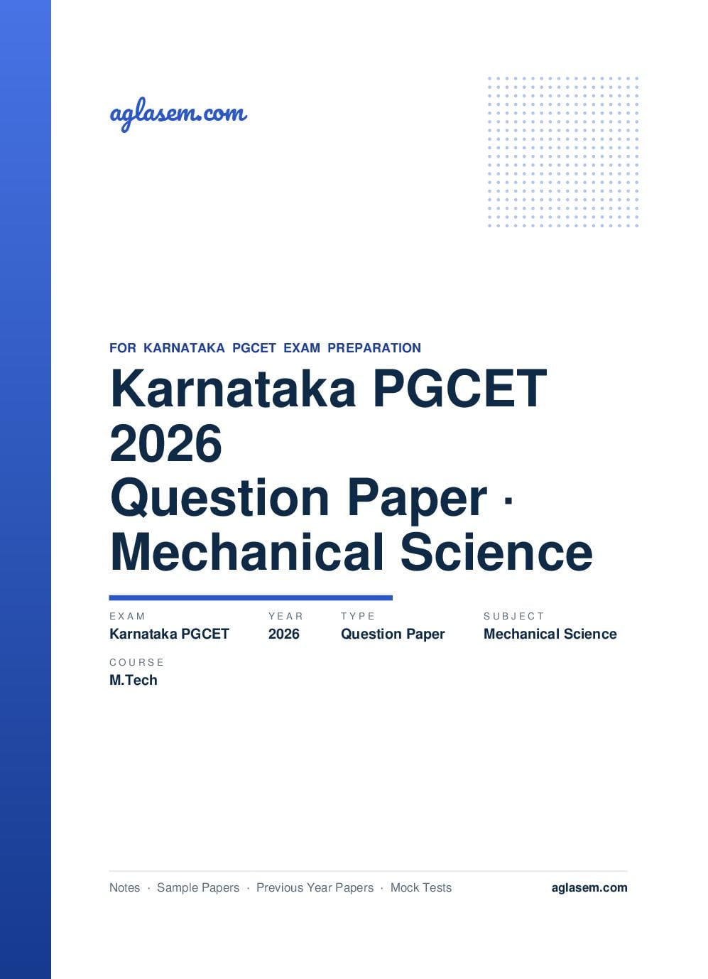 Karnataka PGCET 2026 Question Paper M.Tech Mechanical Science - Page 1 of 33