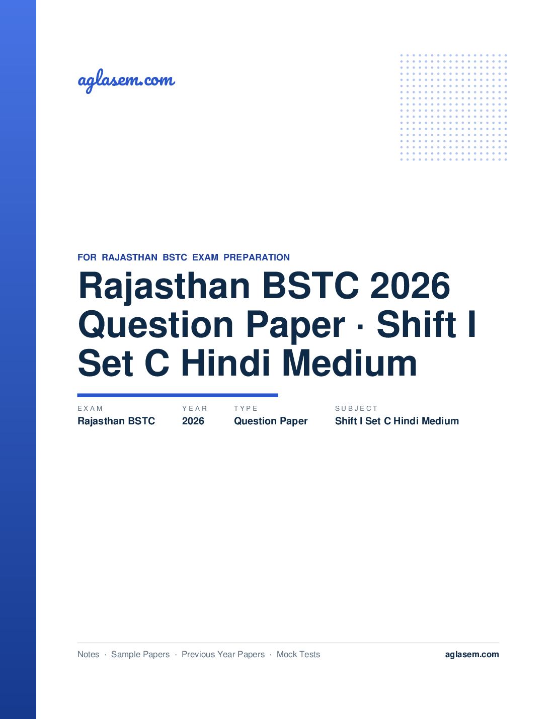 Rajasthan BSTC 2026 Question Paper Shift I Set C Hindi Medium - Page 1 of 25