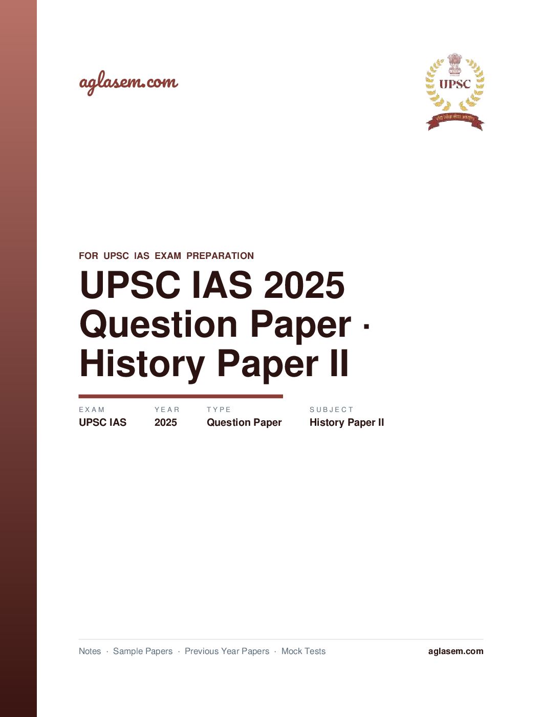 UPSC IAS 2025 Question Paper for History Paper II - Page 1 of 9