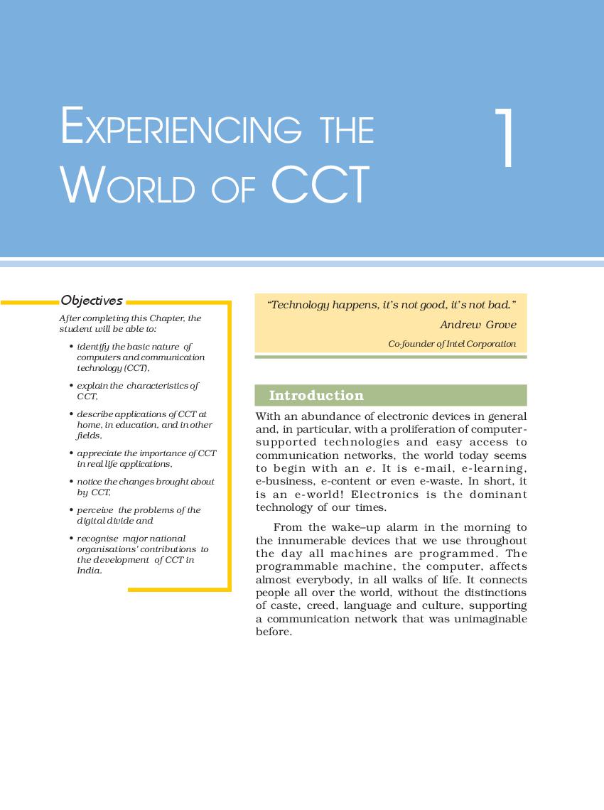 NCERT Book Class 11 Computer and Communication Technology Chapter 1 Experiencing the World of CCT - Page 1