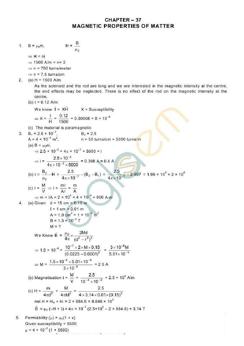 HC Verma Solutions Chapter 37 Magnetic Properties of Matter - Page 1 of 2