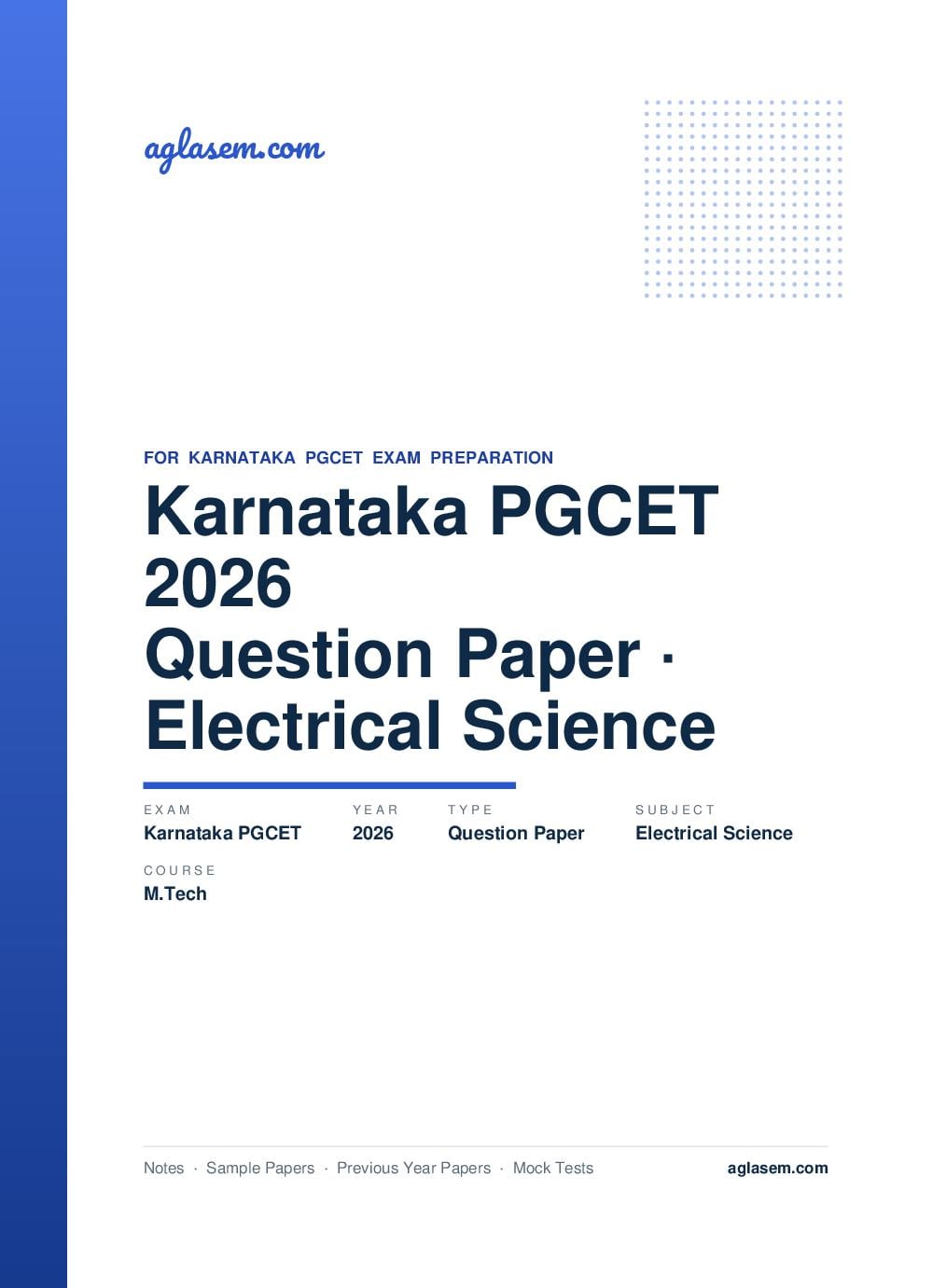 Karnataka PGCET 2026 Question Paper M.Tech Electrical Science - Page 1 of 41
